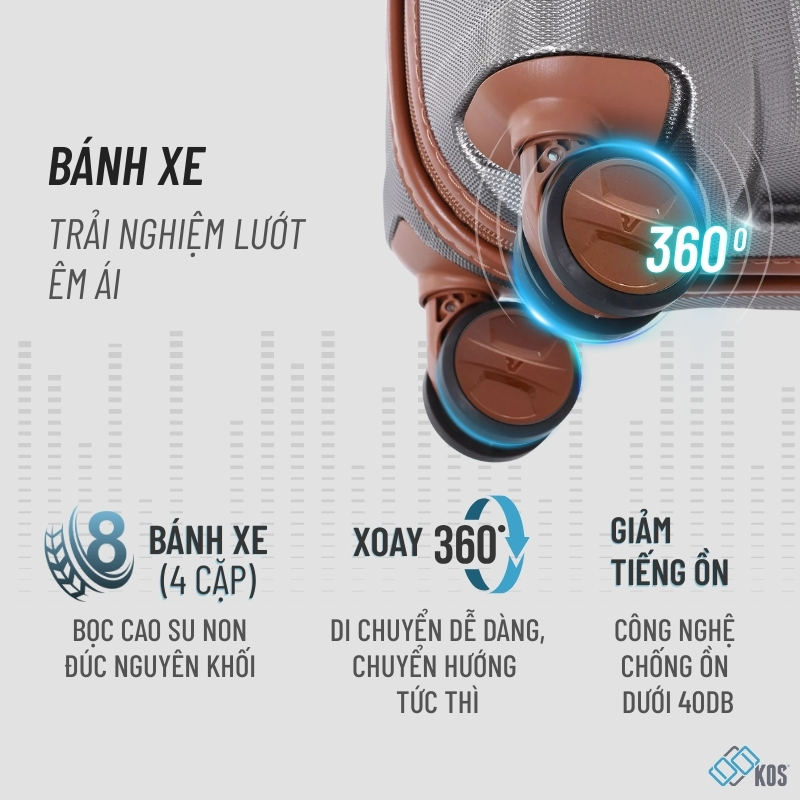 Vali kéo tại KOS với chất lượng bánh xe êm ái nổi trội